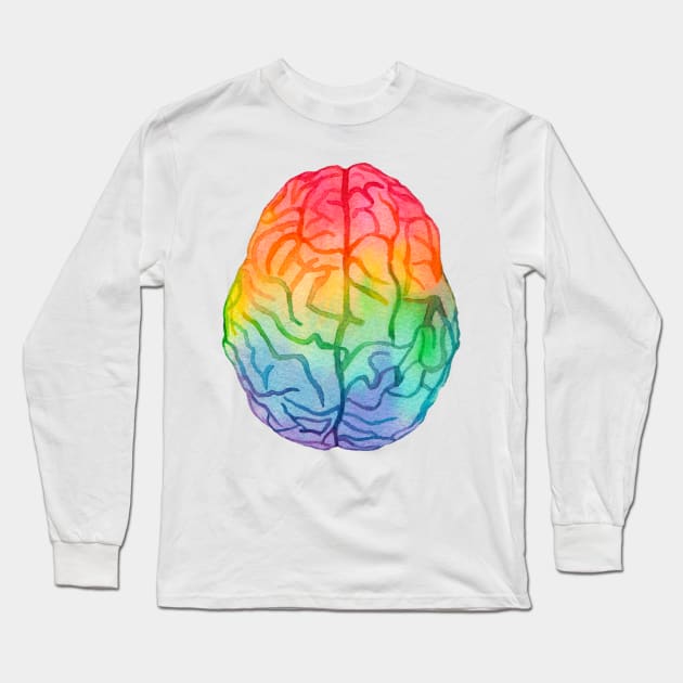 Watercolor Rainbow Brain (white) Long Sleeve T-Shirt by ayemfid